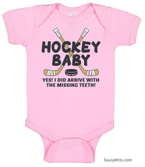Hockey Baby Missing Teeth Bodysuit pink