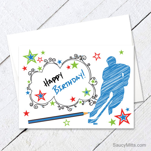 hockey birthday card scribble sketch