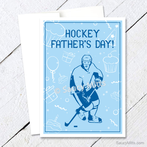 Hockey Fathers Day Card Balloons and Presents
