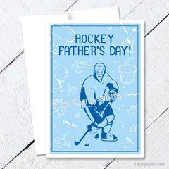 Hockey Fathers Day Card Balloons and Presents