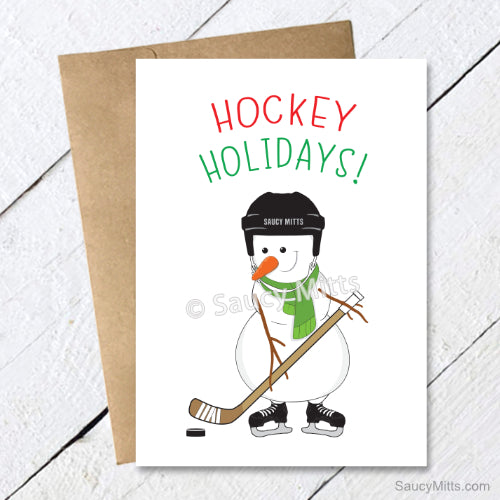 Hockey Holidays Snowman Christmas Card