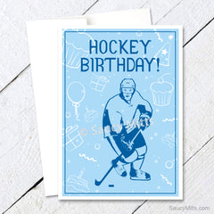 blue hockey birthday card cupcakes and balloons