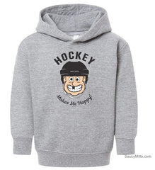 Hockey Makes Me Happy Toddler Hockey Hoodie heather gray