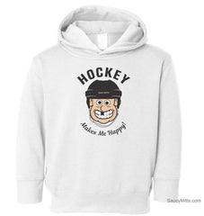 Hockey Makes Me Happy Toddler Hockey Hoodie white