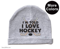 i'm told i love hockey baby beanie cap hat heather gray