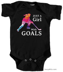 Just a Girl with Goals Hockey Baby Bodysuit black