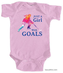 Just a Girl with Goals Hockey Baby Bodysuit