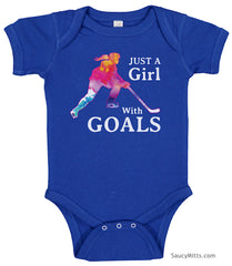 Just a Girl with Goals Hockey Baby Bodysuit royal blue