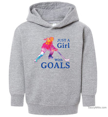 just a girl with goals Toddler Hockey Hoodie heather gray