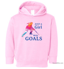 Just a Girl with Goals Toddler Hockey Hoodie pink