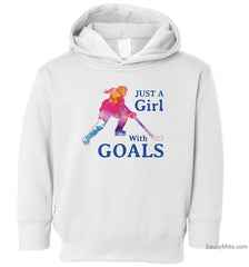 Just a Girl with Goals Toddler Hockey Hoodie white