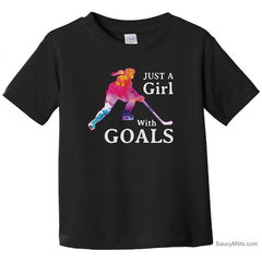 Just a Girl with Goals Toddler Hockey Shirt black