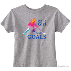 Just a Girl with Goals Toddler Hockey Shirt heather gray