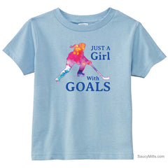 Just a Girl with Goals Toddler Hockey Shirt light blue
