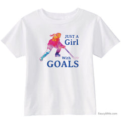 Just a Girl with Goals Toddler Hockey Shirt white