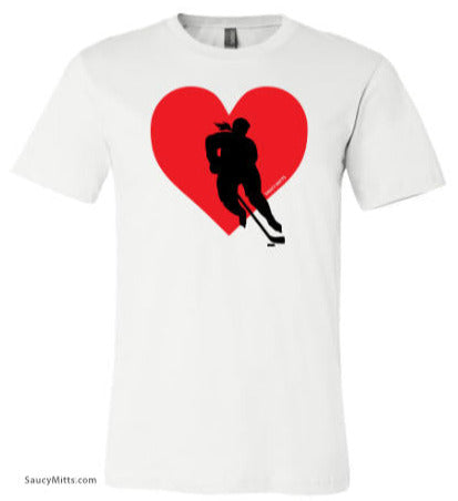 girls love heart hockey player shirt