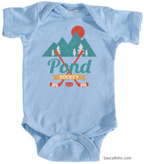 retro pond hockey infant onesie light blue