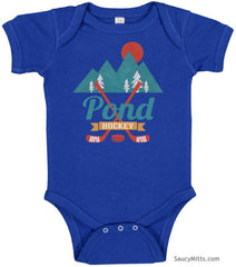 retro pond hockey infant onesie royal blue