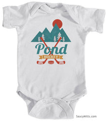 retro pond hockey infant onesie white
