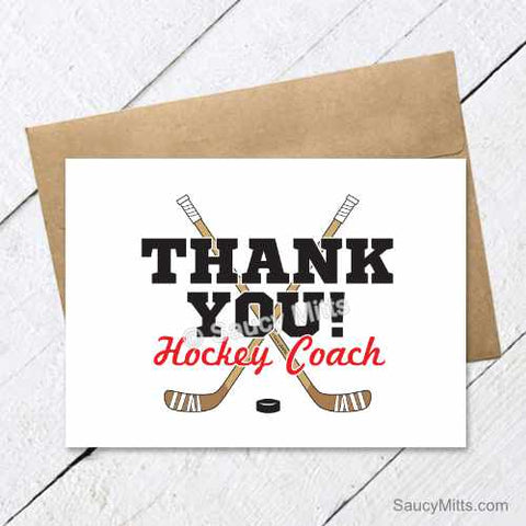 Thank You Hockey Coach Card - Crossed Hockey Sticks
