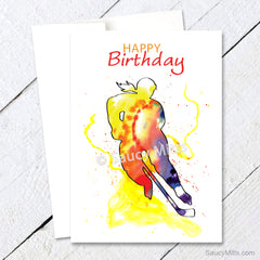 women and girls hockey birthday card watercolor
