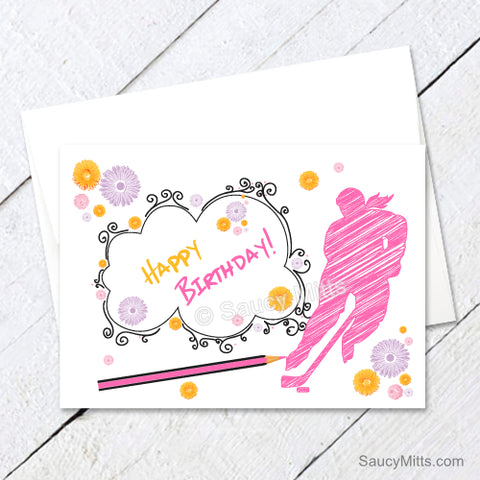 Women's Hockey Birthday Card Scribble Sketch