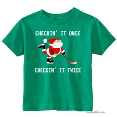Checking It Hockey Santa Toddler Shirt kelly green