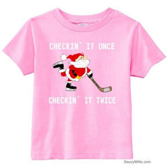 Checking It Hockey Santa Toddler Shirt light pink