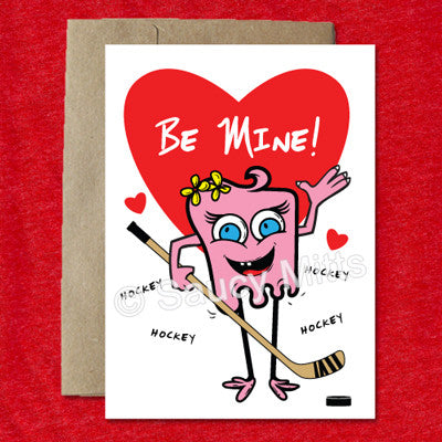 girls hockey monster valentines card pink