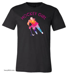 Hockey Girl Watercolor Shirt Black