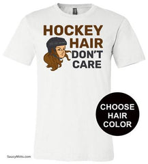 Girls Hockey Hair Don't Care Shirt Brown Hair