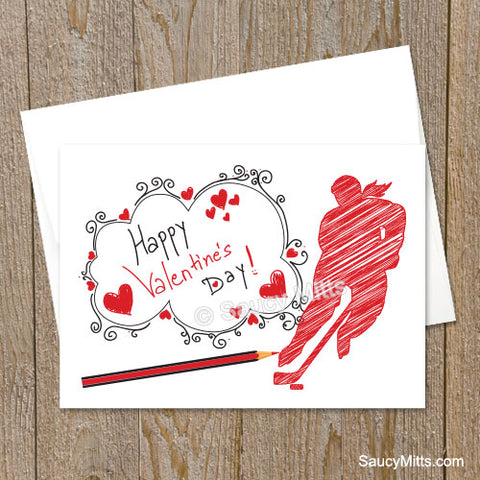 Women's Hockey Valentine's Day Card Scribble Sketch