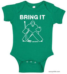 bring it hockey goalie infant bodysuit onesie kelly green