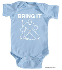 bring it hockey goalie infant bodysuit onesie light blue
