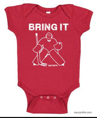 bring it hockey goalie infant bodysuit onesie red
