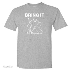 bring it hockey goalie kids youth shirt heather gray