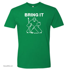 bring it hockey goalie kids youth shirt green