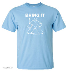 bring it hockey goalie kids youth shirt light blue