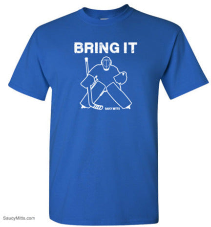 bring it hockey goalie shirt royal blue