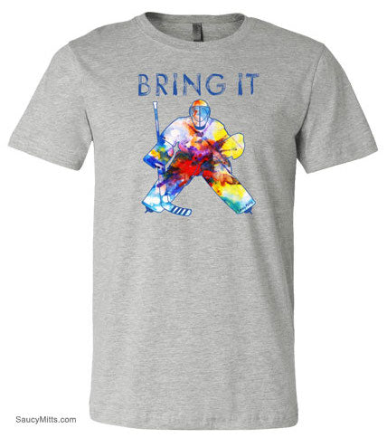 Bring It Hockey Goalie Watercolor Shirt heather gray
