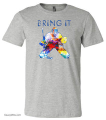 Bring It Hockey Goalie Watercolor Youth Shirt heather gray