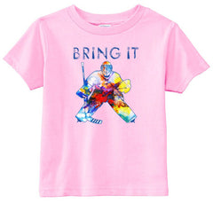 Bring It Hockey Goalie Watercolor Toddler Shirt pink