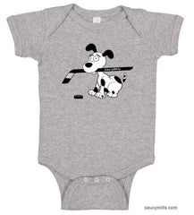 cartoon hockey dog infant bodysuit onesie heather gray