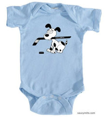 cartoon hockey dog infant bodysuit onesie light blue