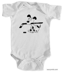 cartoon hockey dog infant bodysuit onesie white