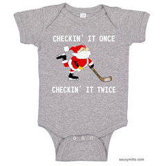 Checking It Hockey Santa Baby Bodysuit heather gray