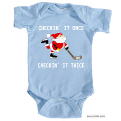 Checking It Hockey Santa Baby Bodysuit light blue