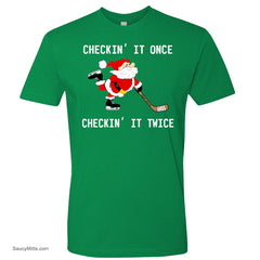 Checking It Hockey Christmas Shirt kelly green