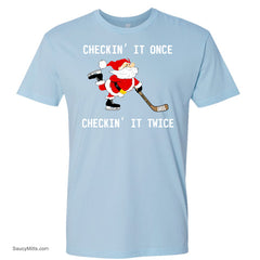Checking It Hockey Christmas Shirt light blue