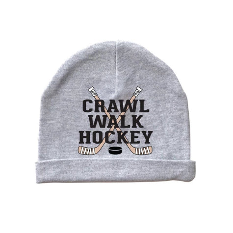 crawl walk hockey baby beanie cap hat heather gray